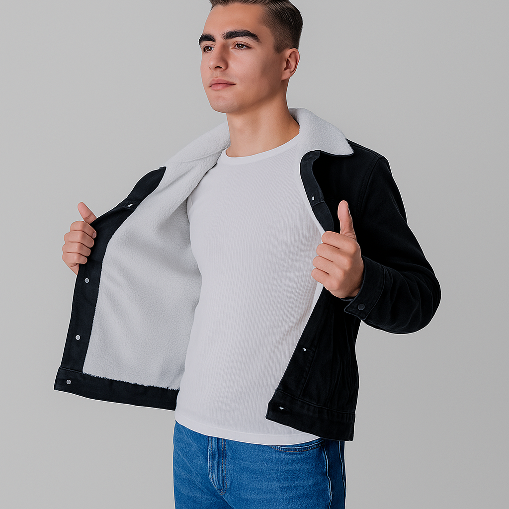 Chaqueta en jean con ovejero T68A